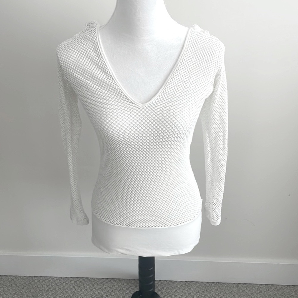 Stretch white hooded swimsuit coverup